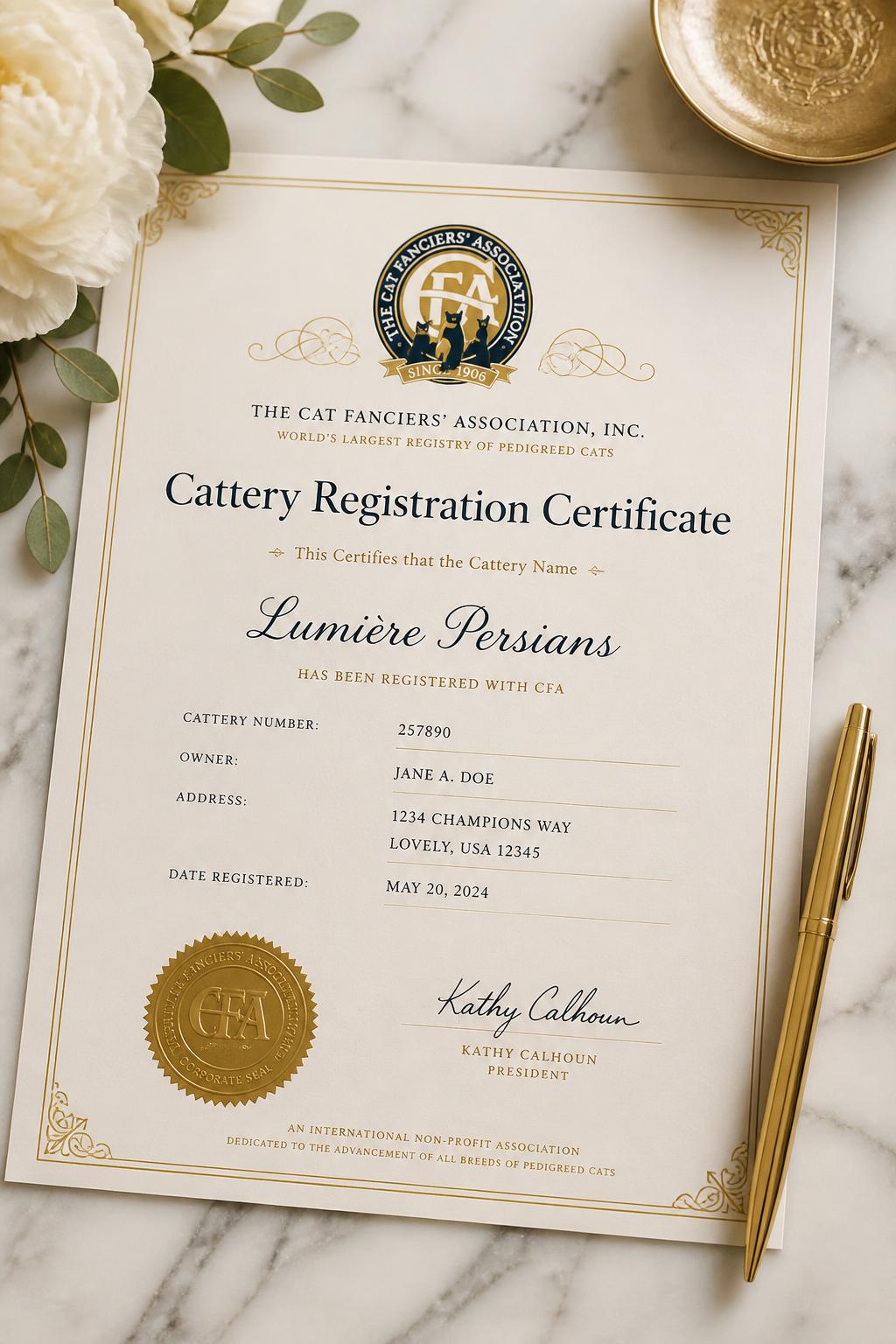 CFA Cattery Registration — Azurine Russian Blue Cattery