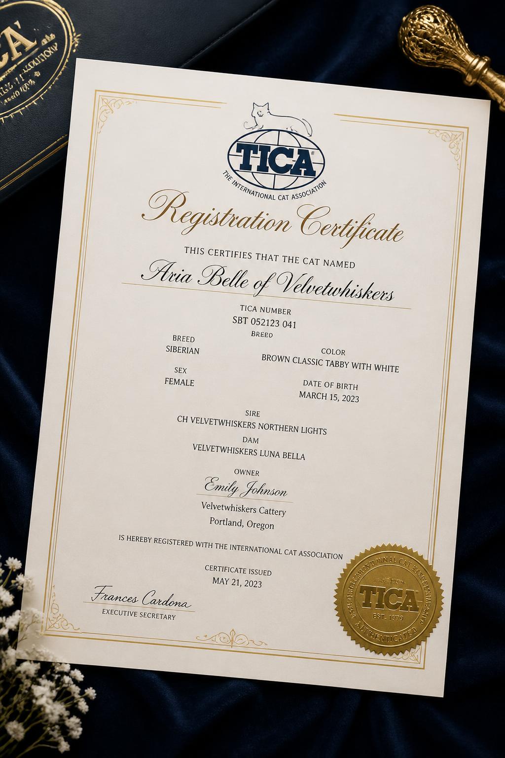 TICA Cattery Registration — Azurine Russian Blue Cattery